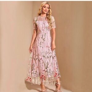 JJs House Delicate Pink Floral Midi Dress